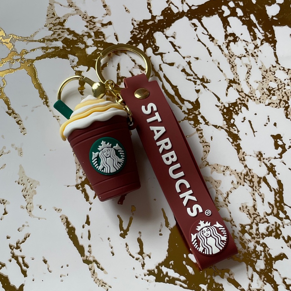 Brown Keychain with Coffee Cup Charm